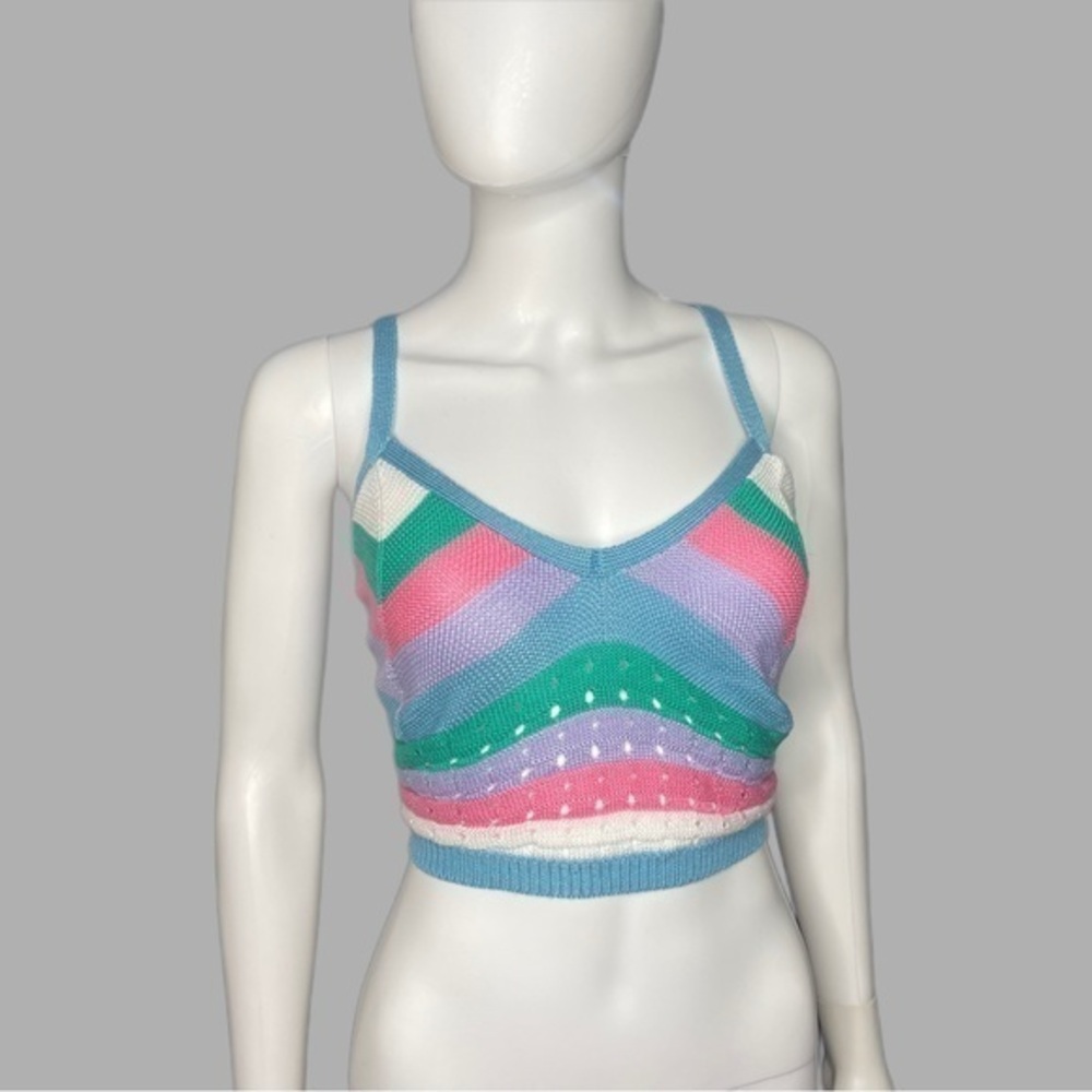 Almost Famous Crotchet Multi Color Cropped‎ Tank Top
